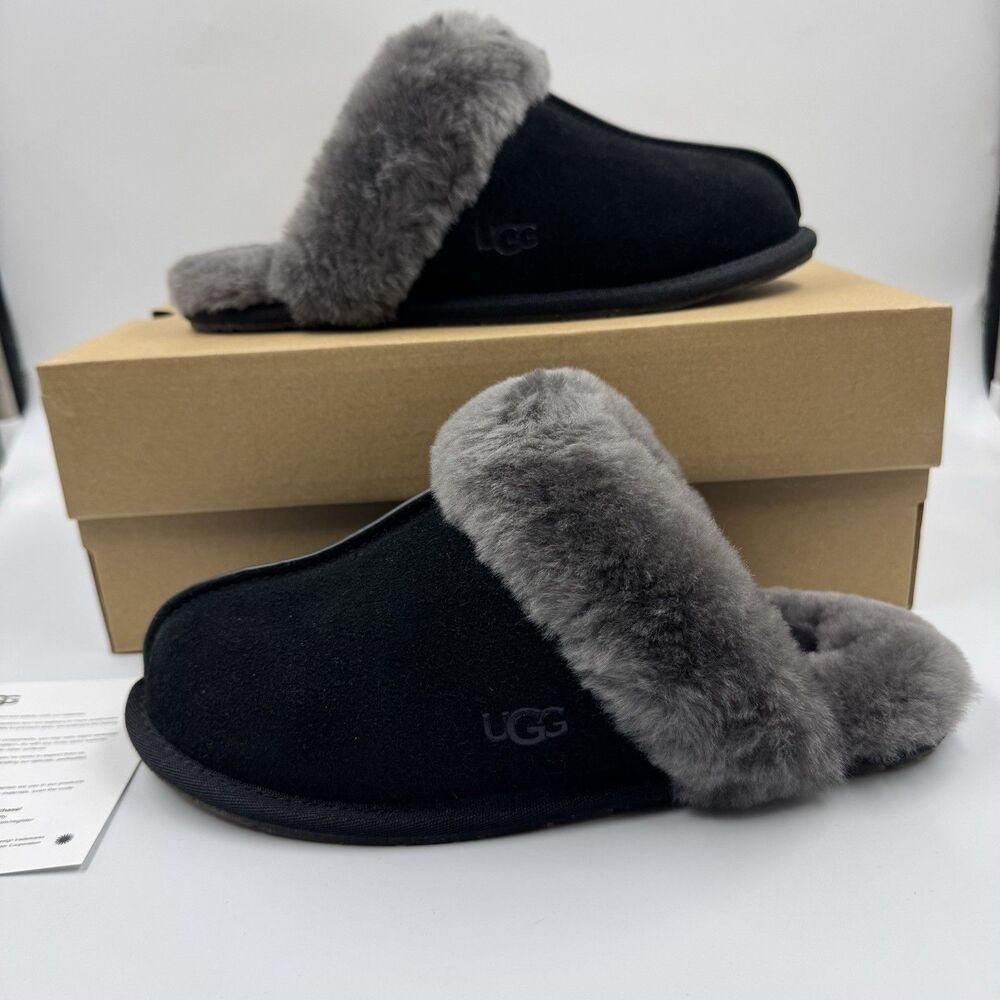 Ugg Australia Women’s Scuffette II Slippers Suede Black/Grey Size 7 New With Box - Picture 1 of 16